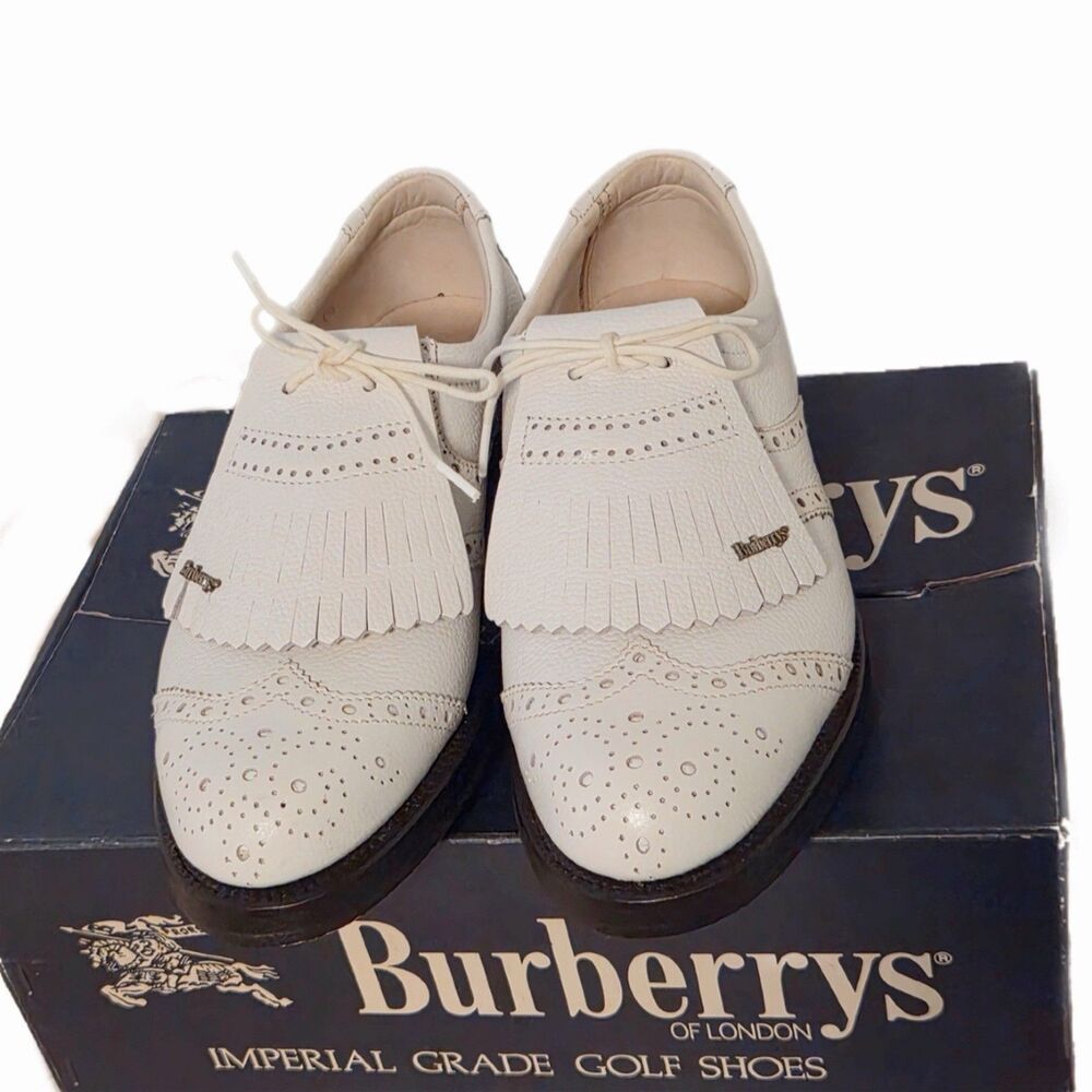 RARE Vintage Burberrys of London Imperial Grade Golf Shoes 24.5E Japan W/ Box
